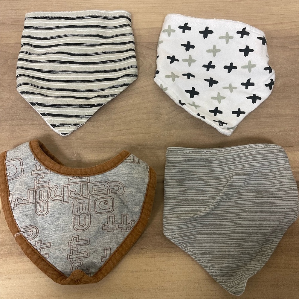 Baby Bandana Bibs - Neutral Stripe and Cross Print (Set of 4)
